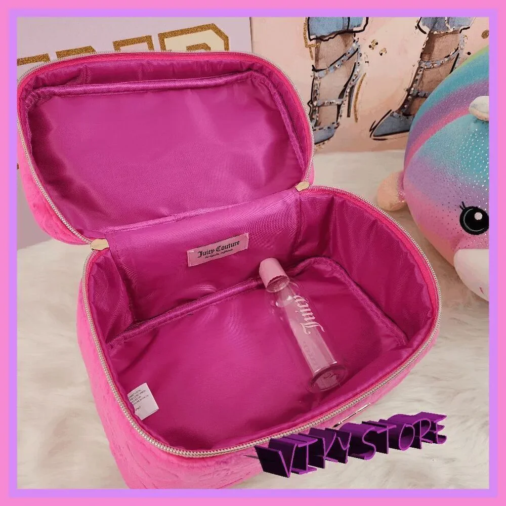 NWT 💖 {Juicy Couture}  Luxe Travel Essential: Hot Pink Velvet Train Case 💼 NWT